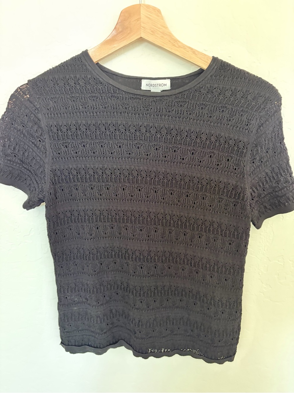 Nordstrom Dark Gray Crochet Short Sleeve Tee